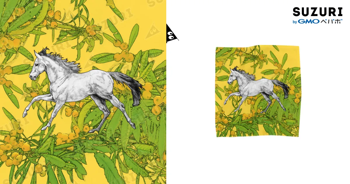馬の絵ハンカチ（ビワ） / 馬の絵の画家 斉藤いつみ ( cafevalse )の