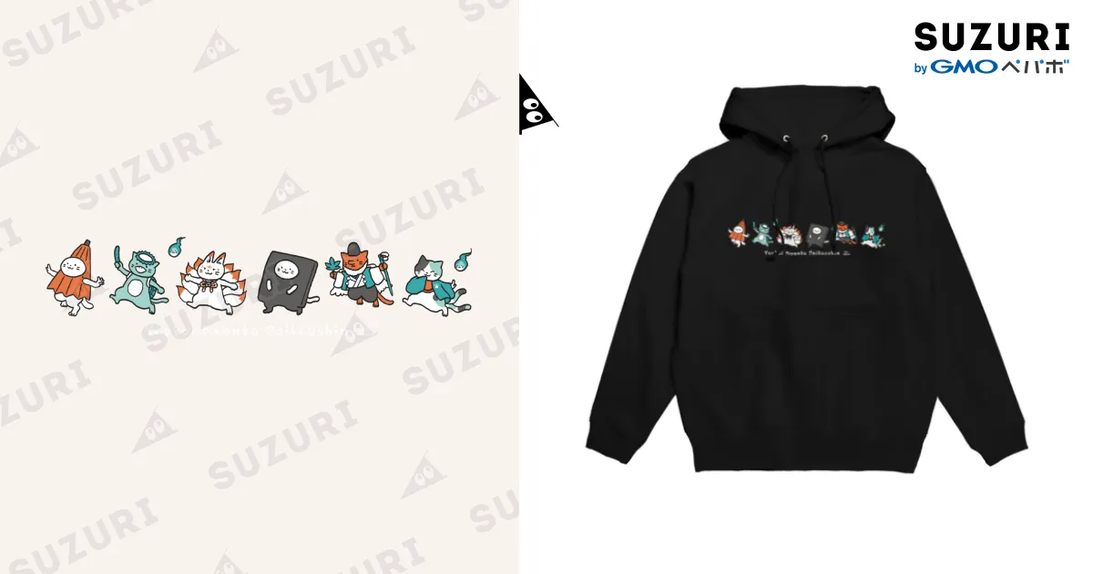 妖怪にゃんこ大行進(黒) / 大村イス ( ohmelet_chair )のパーカー通販