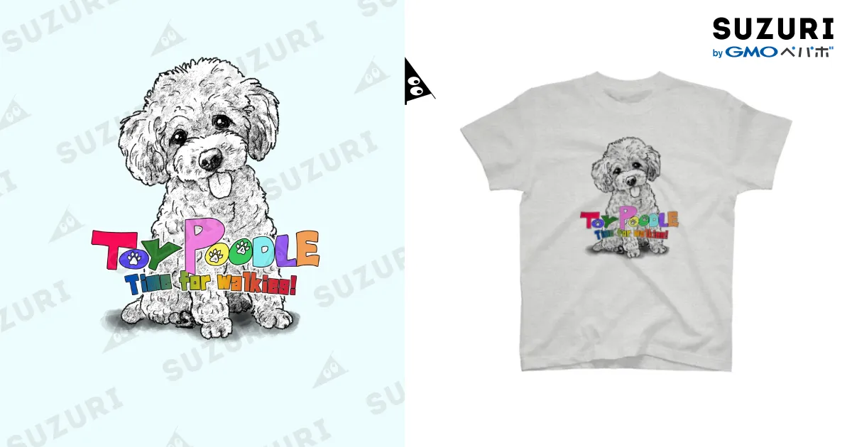 線画 トイプードル 前面プリントTシャツ＜淡色＞ / オリジナル