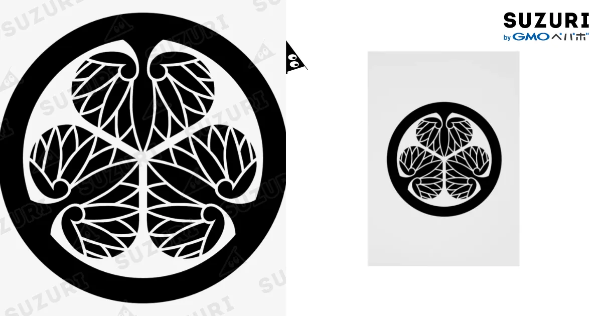 徳川家康 家紋 三つ葉左葵巴の紋 葵（黒） / sengokuartの吸着ポスター