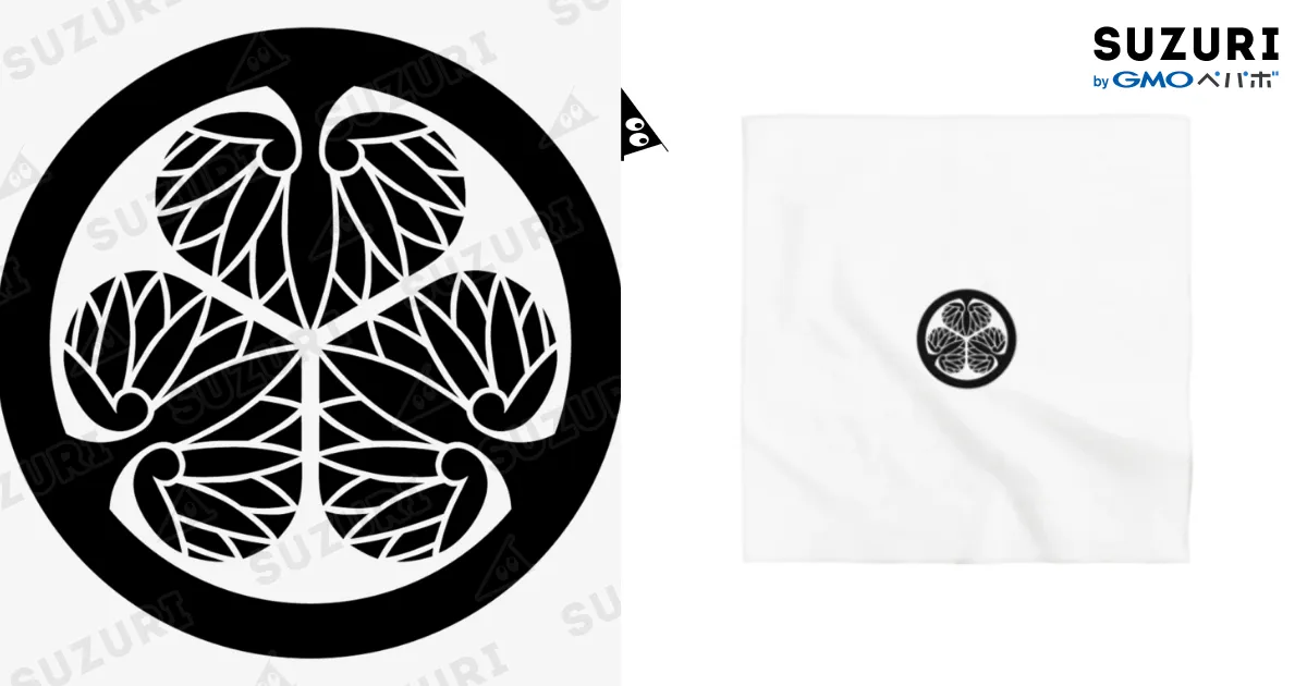 徳川家康 家紋 三つ葉左葵巴の紋 葵（黒） Bandana by sengokuart