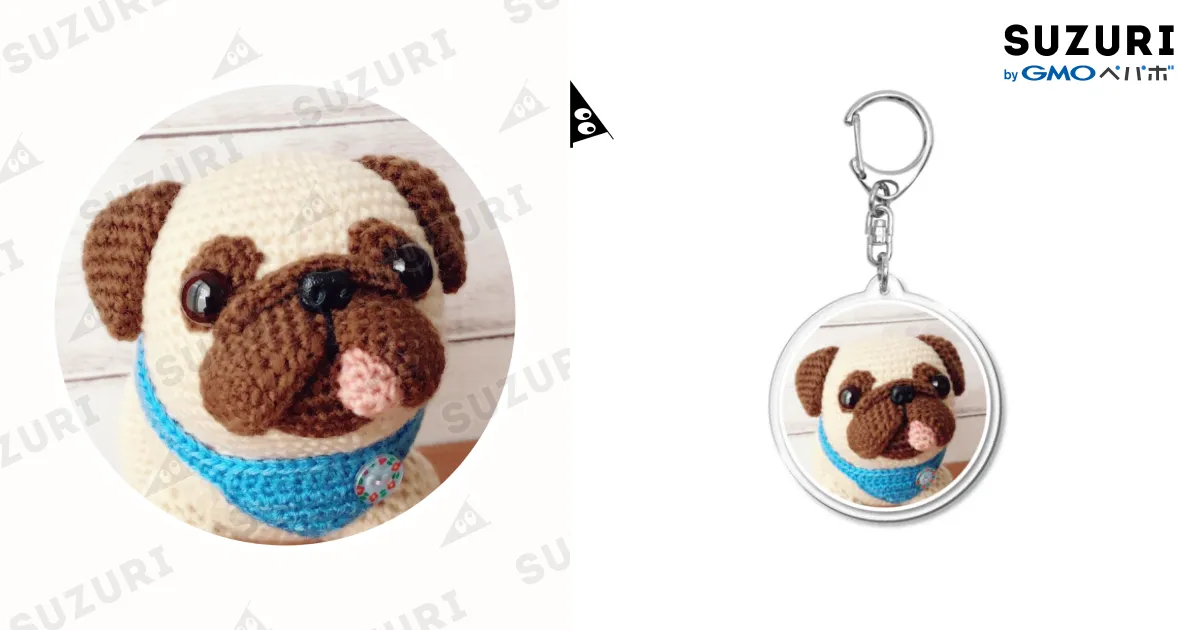あみぐるみ　イチゴコス♪パグちゃんキーホルダー あみぐるみ パグちゃんキーホルダーの通販 by にゃみハハ工房