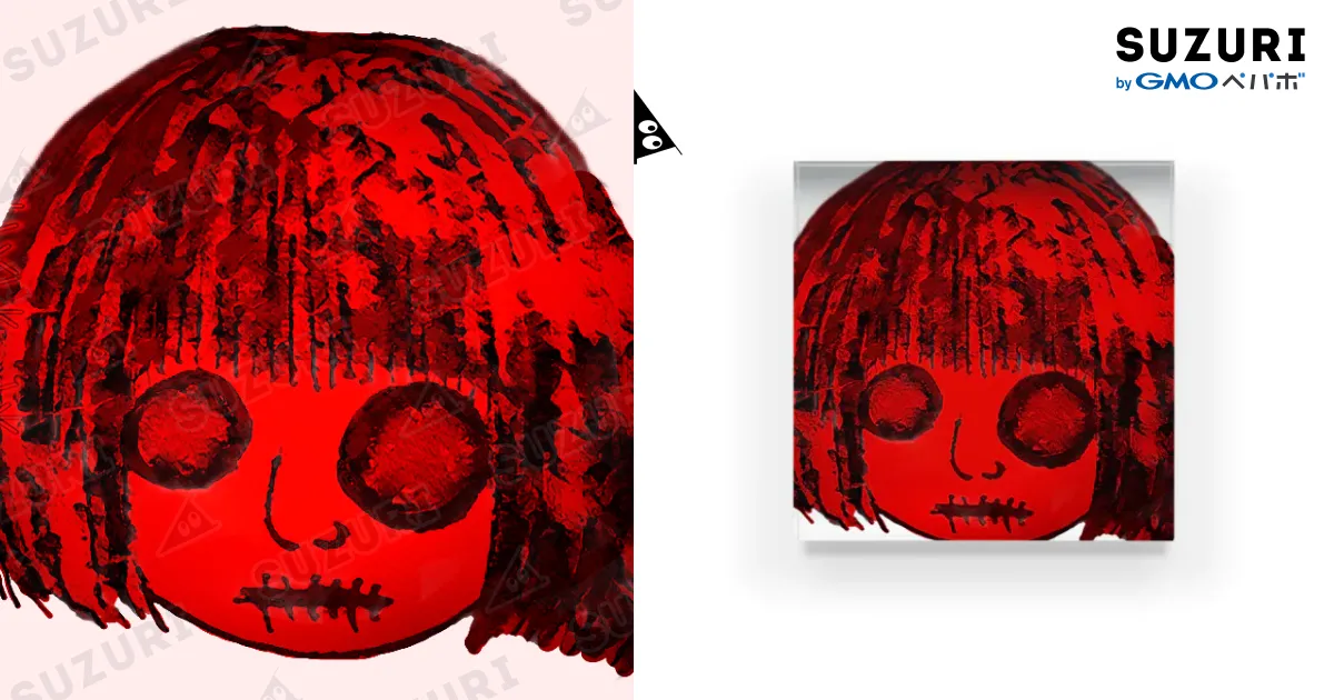 赤と黒の怖い顔＊イラスト＊闇＊病み Acrylic Block by 【ホラー専門店