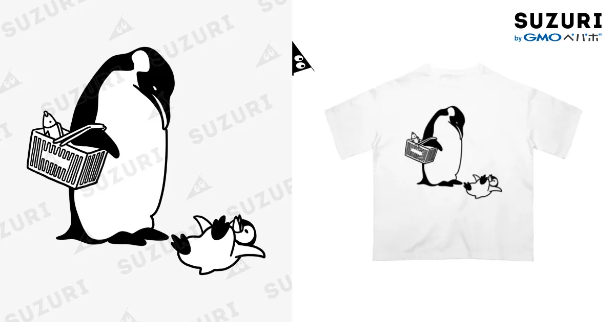 駄々こねペンギン スーパーで駄々をこねるペンギン / ichomaeのオーバーサイズTシャツ