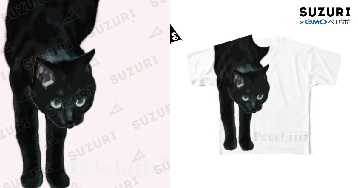 黒猫フルグラフィックTシャツ 黒猫 / 猫とやっし～ぃのアレコレ ( yassiecatcat )のフル