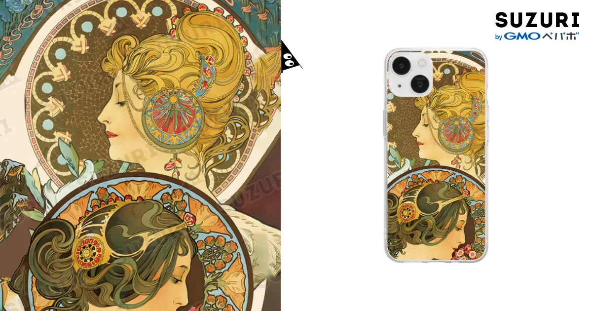 ミュシャ 桜草と羽根 スマホケース ソフトクリアケース 人気おしゃれ