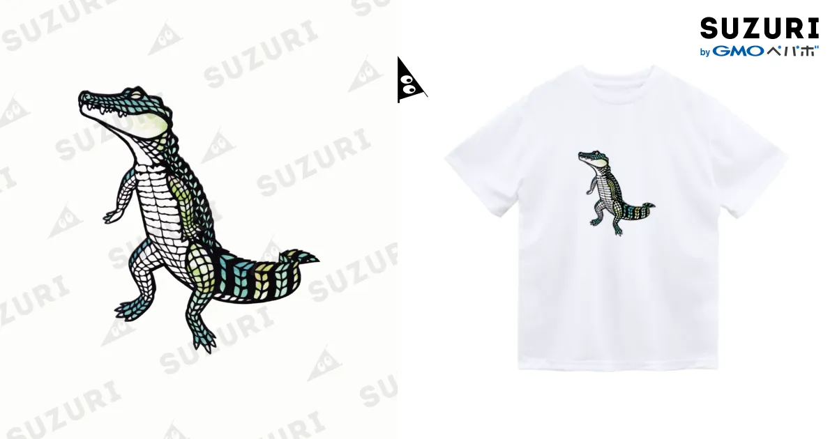 ぷらぷら立ちワニ / アジのヒラキ@切り絵 ( ajinohiraki )のドライT