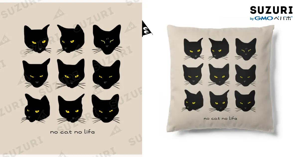 百面相 黒猫 ベージュ / 小鳥と映画館 ( kotori_to_eigakan )の