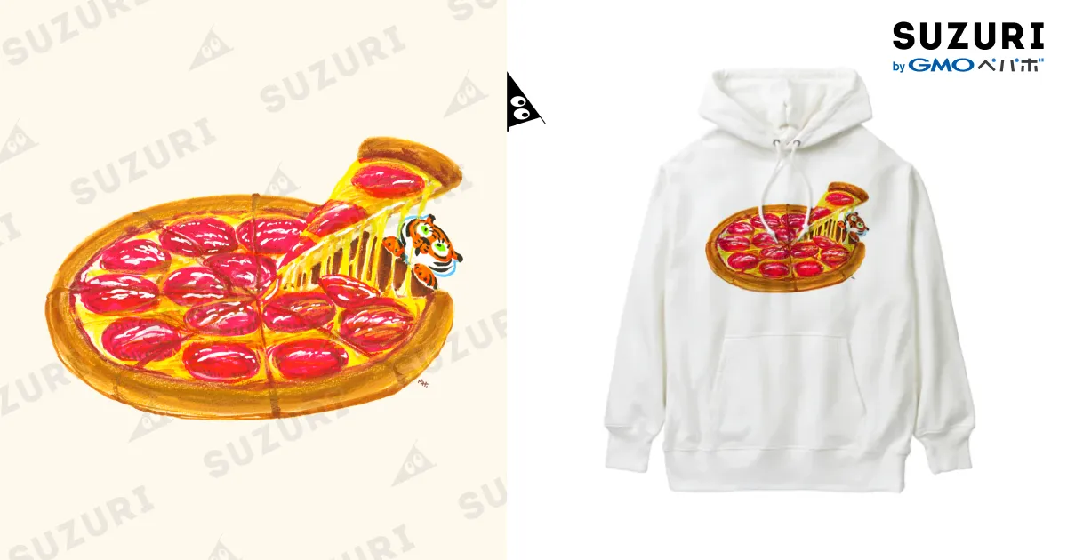 ピザとトラちゃん（ペパロニ） Heavyweight Hoodie by