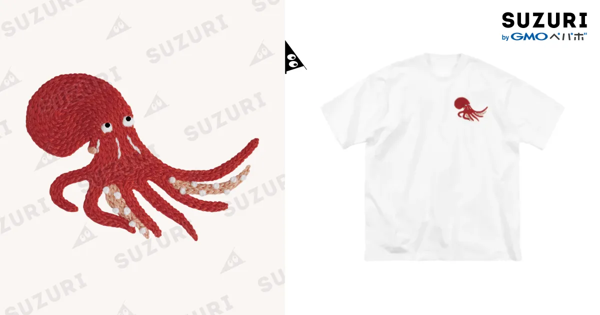 タコの刺繍 / tomocco shop ( tomocco )のビッグシルエットTシャツ通販