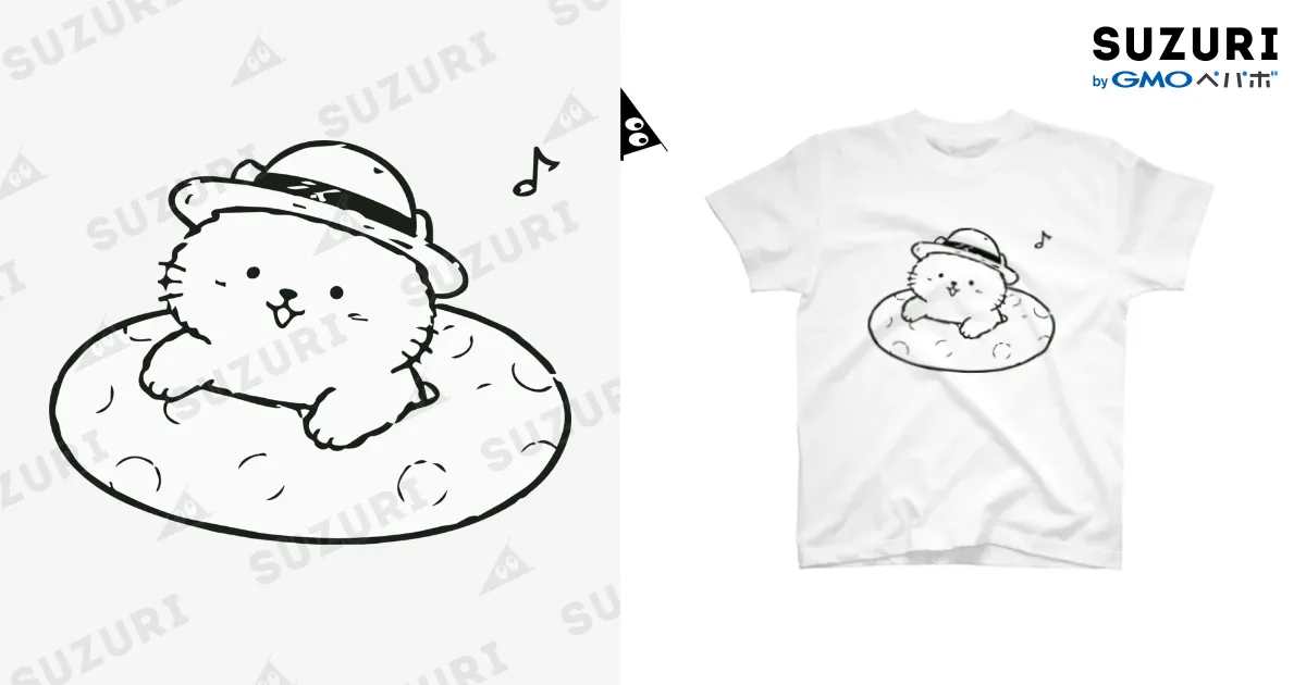 夏満喫・浮き輪ねこ 白Tシャツ