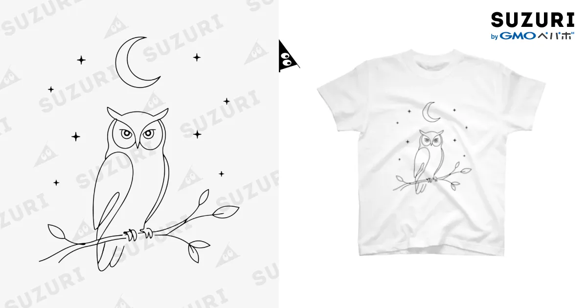 おやすみ 月夜のフクロウ 白Tシャツ