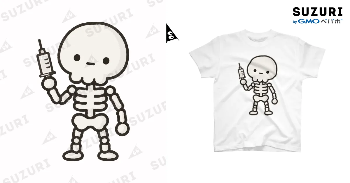 注射器ガイコツ 白Tシャツ